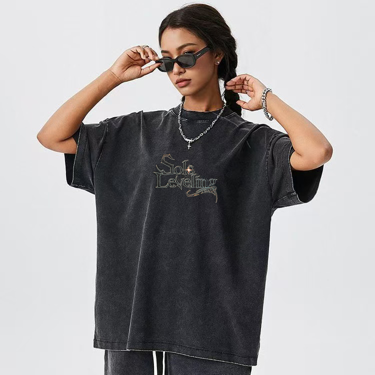 Anime Merchandise Solo Leveling - Camiseta Vintage de algodón lavada para